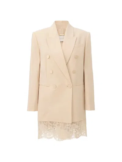 Zimmermann Lace-trim Double-breasted Blazer In Neutrals