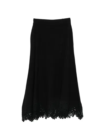 Zimmermann Valiant Lace-trimmed Wool Midi Skirt In Black