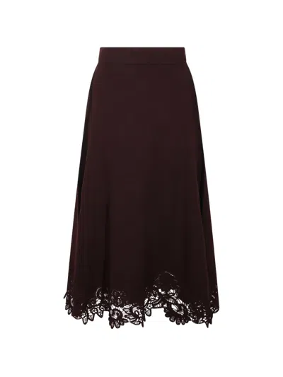 Zimmermann Lace-trim Midi Skirt In Brown