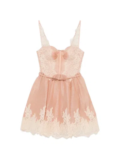 Zimmermann Womens Light Pink Valiant Lace-trim Linen And Silk-blend Mini Dress
