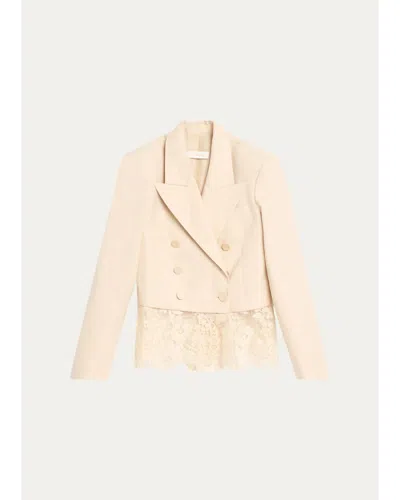 Zimmermann Lace-trim Wool-blend Double-breasted Jacket In Neutral