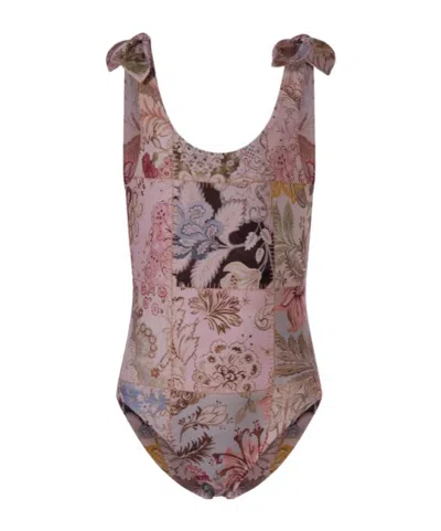 Zimmermann Lace-up Floral One-piece Swimsuit In Multi