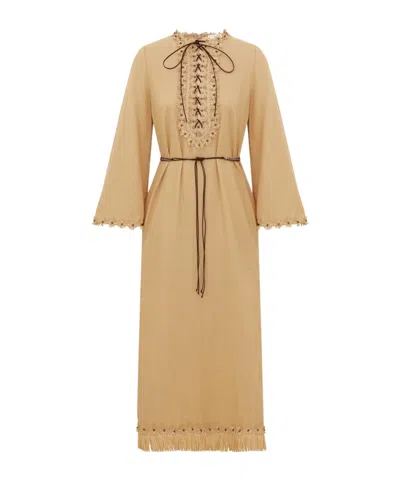 Zimmermann Lace-up Floral-appliqué Dress In Brown