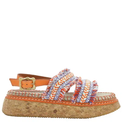 Zimmermann Ladies Orange Fringed Braided Espadrille Sandals
