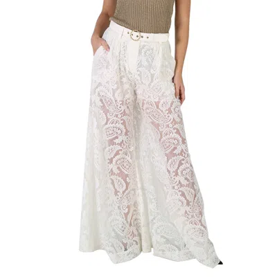 Zimmermann Wonderland Wide-leg Lace Pants In Neutral