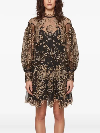 Pre-owned Zimmermann Ladybeetle Fortune Embroidered Tulle Mini Dress In Black