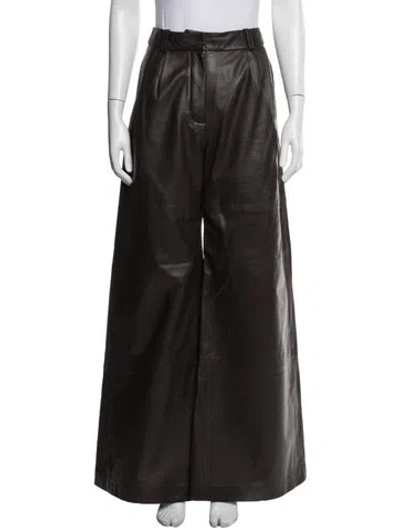 Pre-owned Zimmermann Lamb Leather Wide Leg Pants In Brown