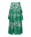 Zimmermann Everley Tiered Floral Print Midi Skirt In Green