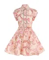 Zimmermann Matchmaker Embellished Floral-print Linen And Silk-blend Mini Dress In Pink