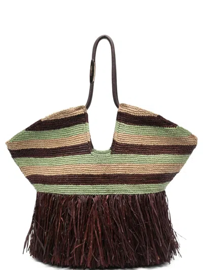 Zimmermann Large Goldentime Striped Fringed Tote Bag In Red