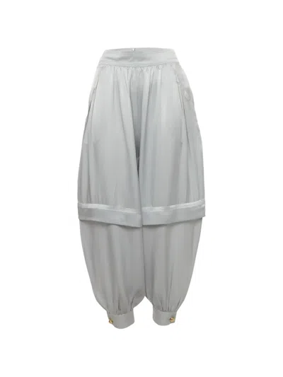 Pre-owned Zimmermann Layered Satin Tapered Trousers In Blue