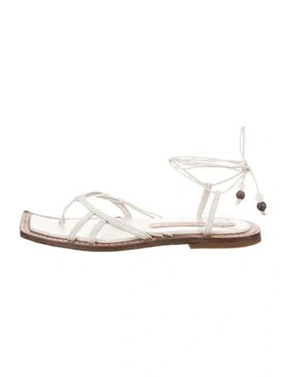 Pre-owned Zimmermann Leather Beaded Accents Sandals In White