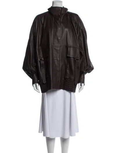 Pre-owned Zimmermann Leather Bomber Jacket In Brown