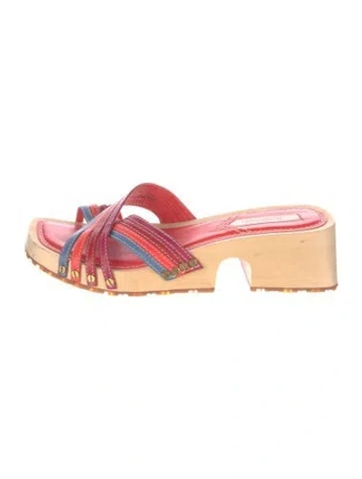 Pre-owned Zimmermann Leather Colorblock Pattern Slides In Neutrals