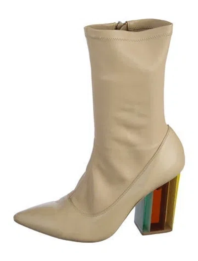 Pre-owned Zimmermann Leather Colorblock Pattern Sock Boots In Neutral