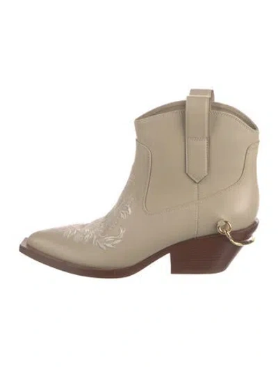 Pre-owned Zimmermann Leather Embroidered Accent Western Boots In Neutrals