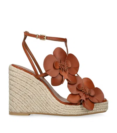 Zimmermann Orchid Embellished Leather Espadrille Wedge Sandals In Brown