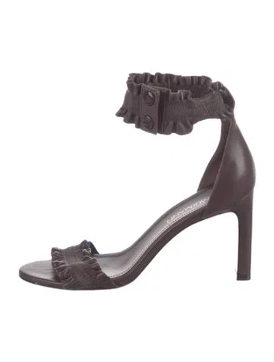 Pre-owned Zimmermann Leather Ruffle Embellishment Sandals In Brown