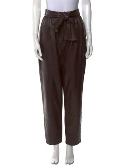 Pre-owned Zimmermann Leather Straight Leg Pants In Brown