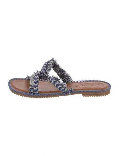 Pre-owned Zimmermann Leather Striped Slides In Blue