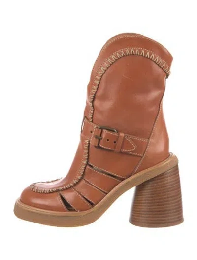 Pre-owned Zimmermann Leather Western Boots In Brown/orange