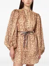 Zimmermann Leopard-print Puff-sleeve Mini Dress In Brown