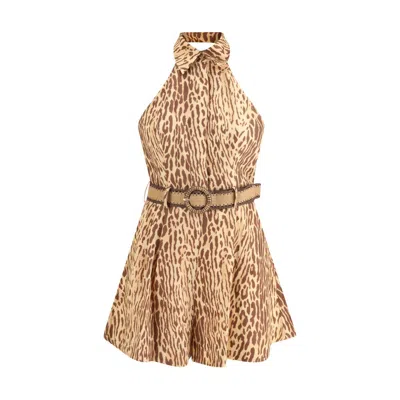 Zimmermann Leopard Short Women's Dress In Brown