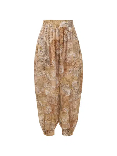 Zimmermann Leopard Silk Trousers In Neutral