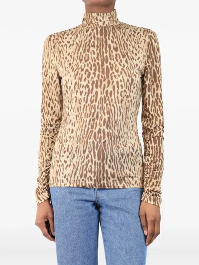 Pre-owned Zimmermann Leopard-print High-neck Top In Neutral