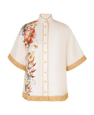 Zimmermann Floral-print Linen Shirt In Neutral