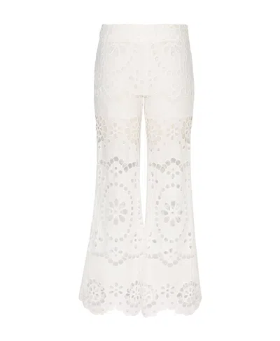 Zimmermann Carnaby Scallop Broderie Anglaise Linen Flared Pants In White