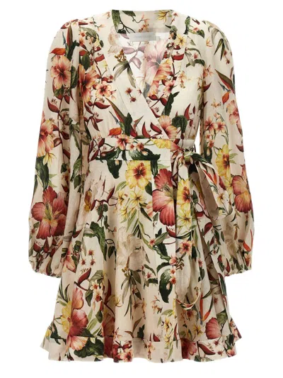 Zimmermann Lexi Floral Printed Wrapped Mini Dress In Ivory Palm