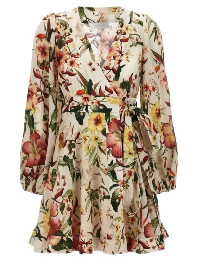 Zimmermann Lexi Floral Printed Wrapped Mini Dress In Multi