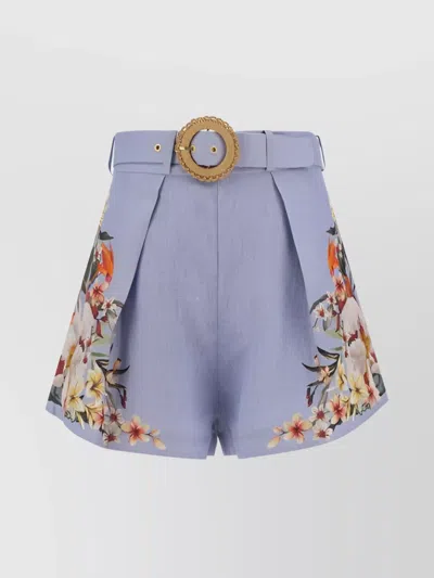 Zimmermann Lexi Tuck Shorts With Multicolored Floral Pattern In Blue