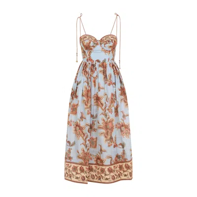 Zimmermann Light Blue Aster Corset Cotton Midi Dress In Yellow