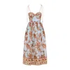 Zimmermann Womens Blue Jacobean Aster Corseted Printed Cotton Midi Dress In White