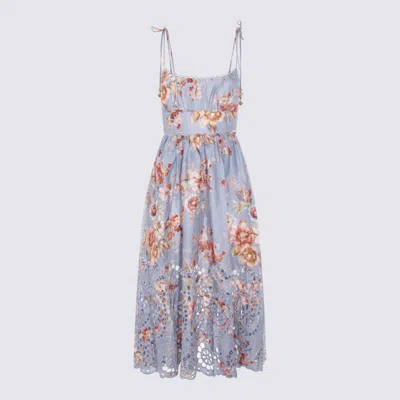 Zimmermann Womens Chambray Floral Awaken Picnic Floral Linen Midi Dress Xxs In Blue