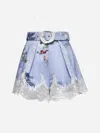 Zimmermann Womens Light Blue Floral Everley Tuck Floral-pattern Linen Shorts