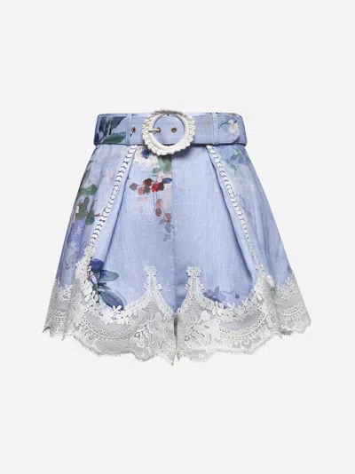 ZIMMERMANN LIGHT BLUE LINEN EVERLEY SHORTS