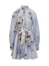 Zimmermann Light Blue  Dress With Print And Belt In Blue