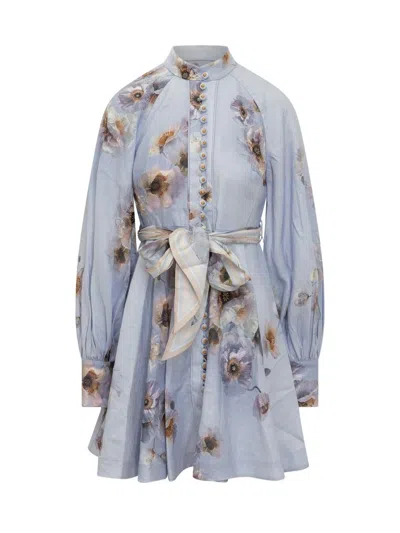 Zimmermann Light Blue  Dress With Print And Belt