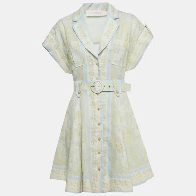 Pre-owned Zimmermann Light Green Paisley Print Linen Acacia Mini Dress M