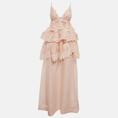 Zimmermann Light Orange Linen Blend Tiered Lace Maxi Dress