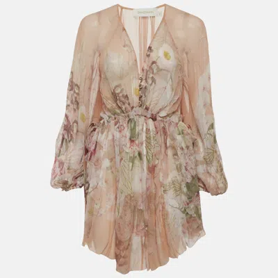 Pre-owned Zimmermann Light Pink Floral Print Chiffon Dancer Drawn Mini Dress M