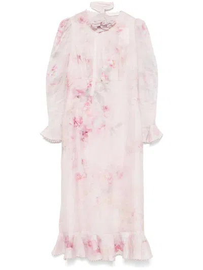 Zimmermann Light Pink Floral Print Midi Dress