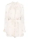 Zimmermann Delicate Floral Playsuit With Removable Belt And Ruffled Edges