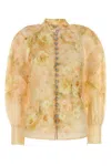 Zimmermann Crush Floral-print Linen-blend Blouse In Light Yellow