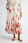 Zimmermann Lightburst Floral Maxi Skirt In Cream/ Red Floral