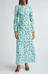 Zimmermann Lightburst Floral Bias Cut Long Sleeve Linen Dress In Aqua Floral