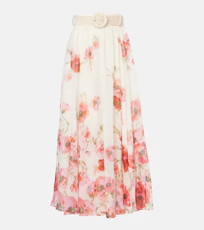 Zimmermann Lightburst Floral Maxi Skirt In Creamredfloral